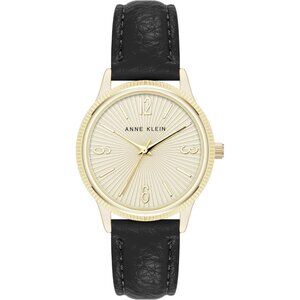 Women's Crystal Lens Faux Leather Strap  Gold/Black Tone Buckle Closure Watch